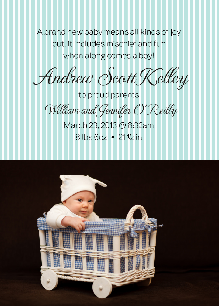 Contemporary Pinstripes Custom Photo Birth Announcements for Newborn